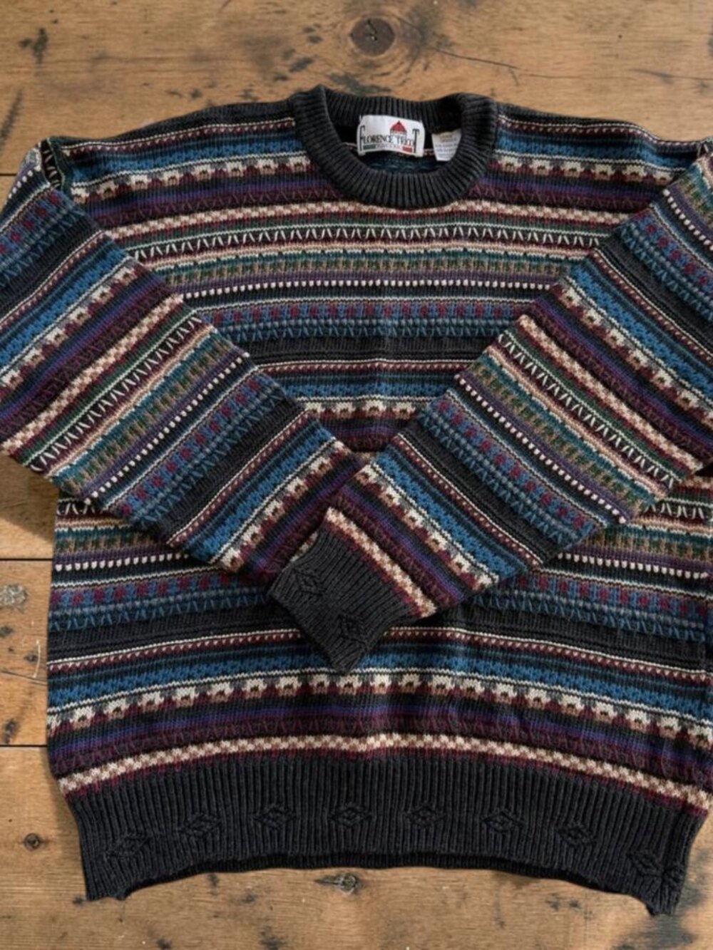 Vintage Florence‎ Tricot Sweater L Coogi Style Textured Knit Colorful